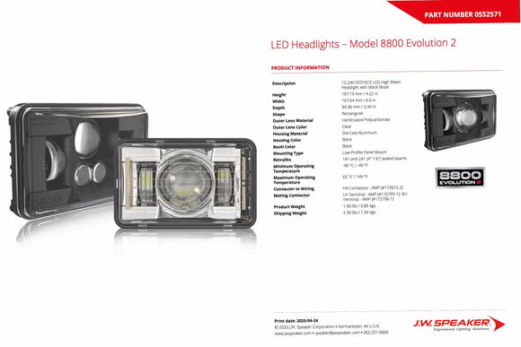 JW Speaker: 8800H EV2 12/24V Low Beam SAE/ECE (RHT / HEATED / BLACK)