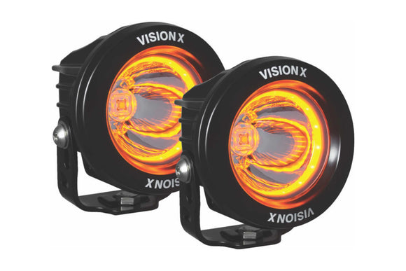 Vision X Optimus LED Pod: Black / Round (15 Degree Narrow Beam / Amber Halo / E-Mark / Square)