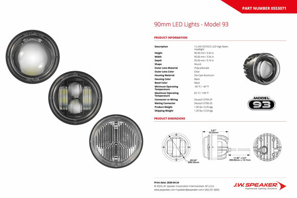 JW Speaker: 93 - 12/24V LED Lowbeam RHT DOT R112