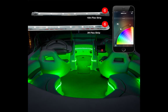 XKChrome RGB LED Boat Accent Light Kit: 6x 36in, 6x 9in Strips w/ Dash Mount Controller